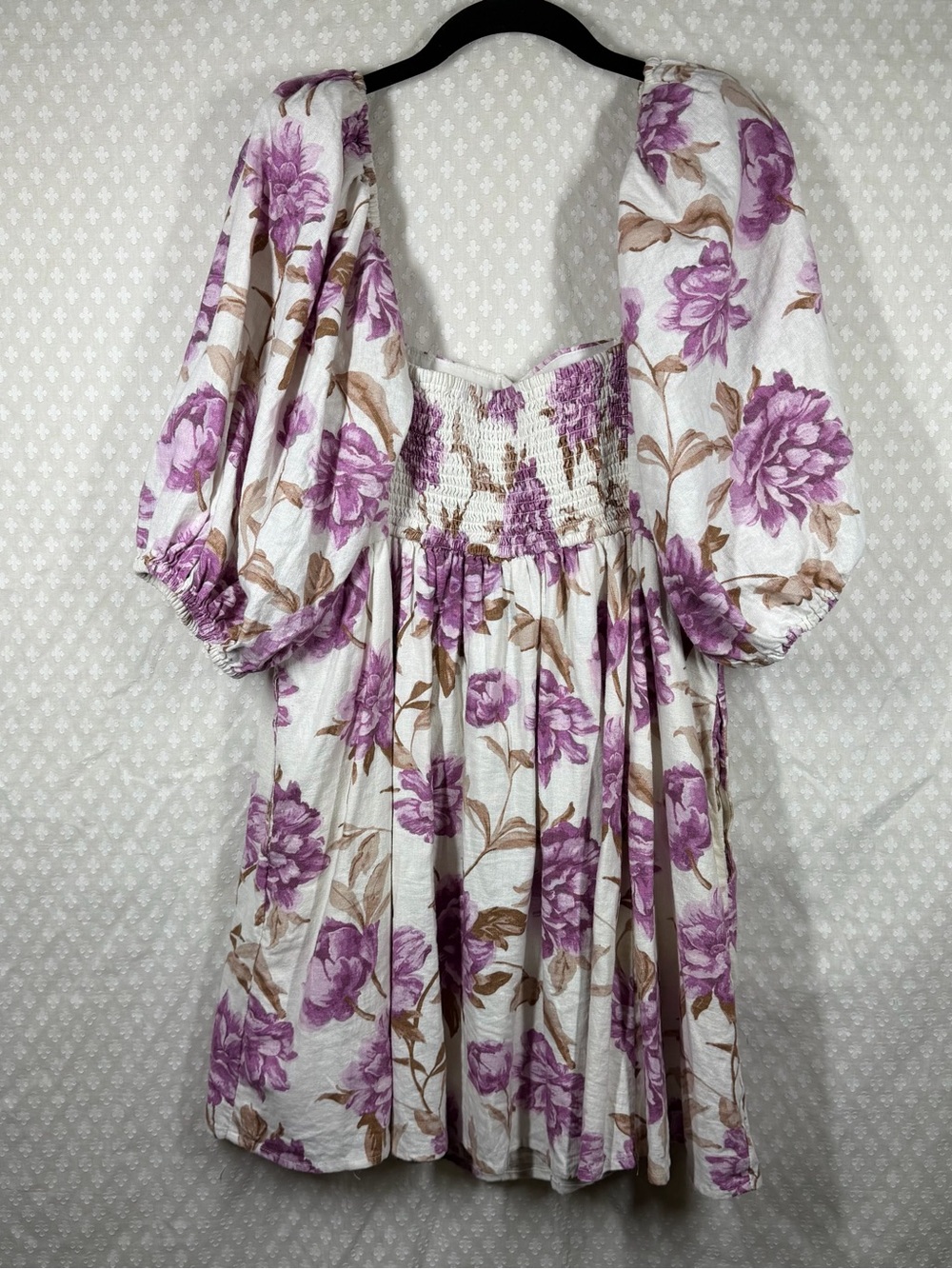 Abercrombie & Fitch Purple White Floral Linen Blend Emerson Mini Dress - Picture 7 of 7